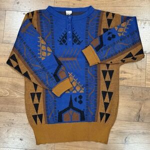 Vintage Mondi Sweater Womens Size 40 Brown Blue  Wool‎ Blend Germany Long Sleeve